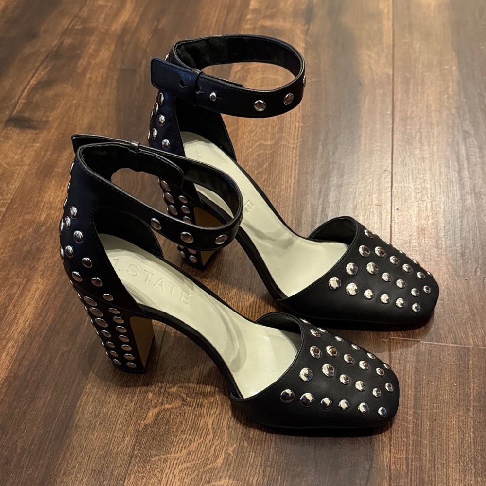 1. State Black Studded High Heel with Ankle Strap